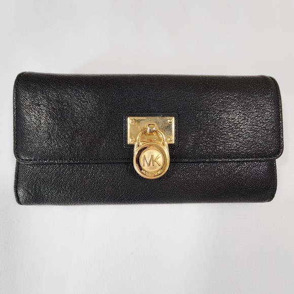 Michael Kors Black Wallet w/ Gold lock on front. - Picture 1 of 5